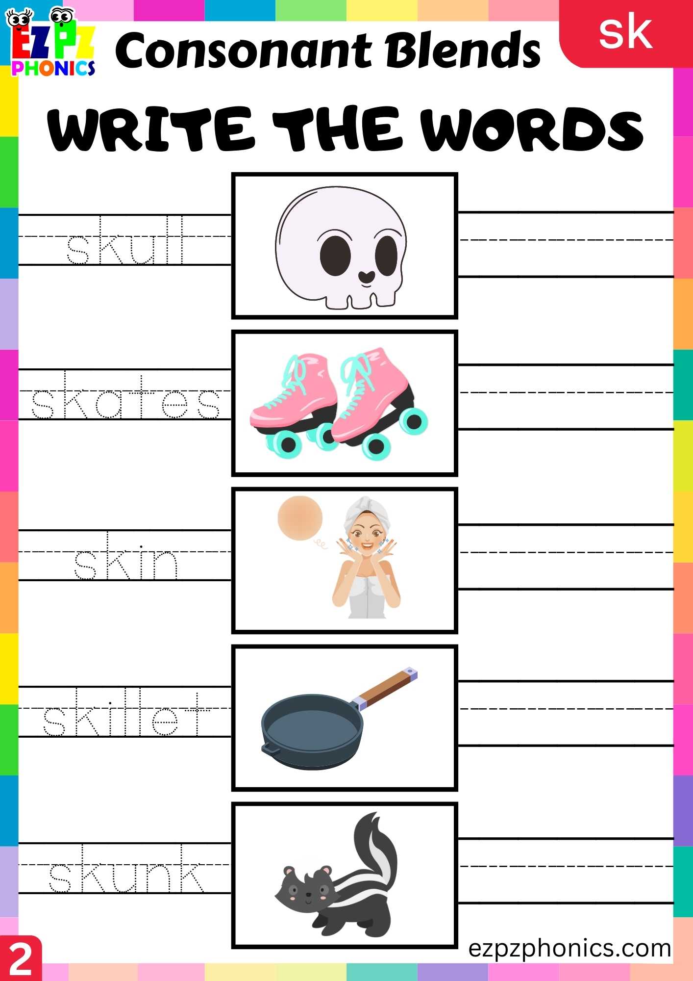 Group2 SK Words Write The Words Phonics Consonant Blends Worksheet